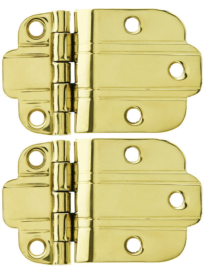 Pair of Solid Brass Deco-Style Offset Cabinet Hinges - 1 1/2" x 2 1/2"